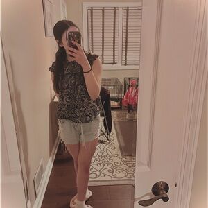 LOFT Black and White Paisley Blouse